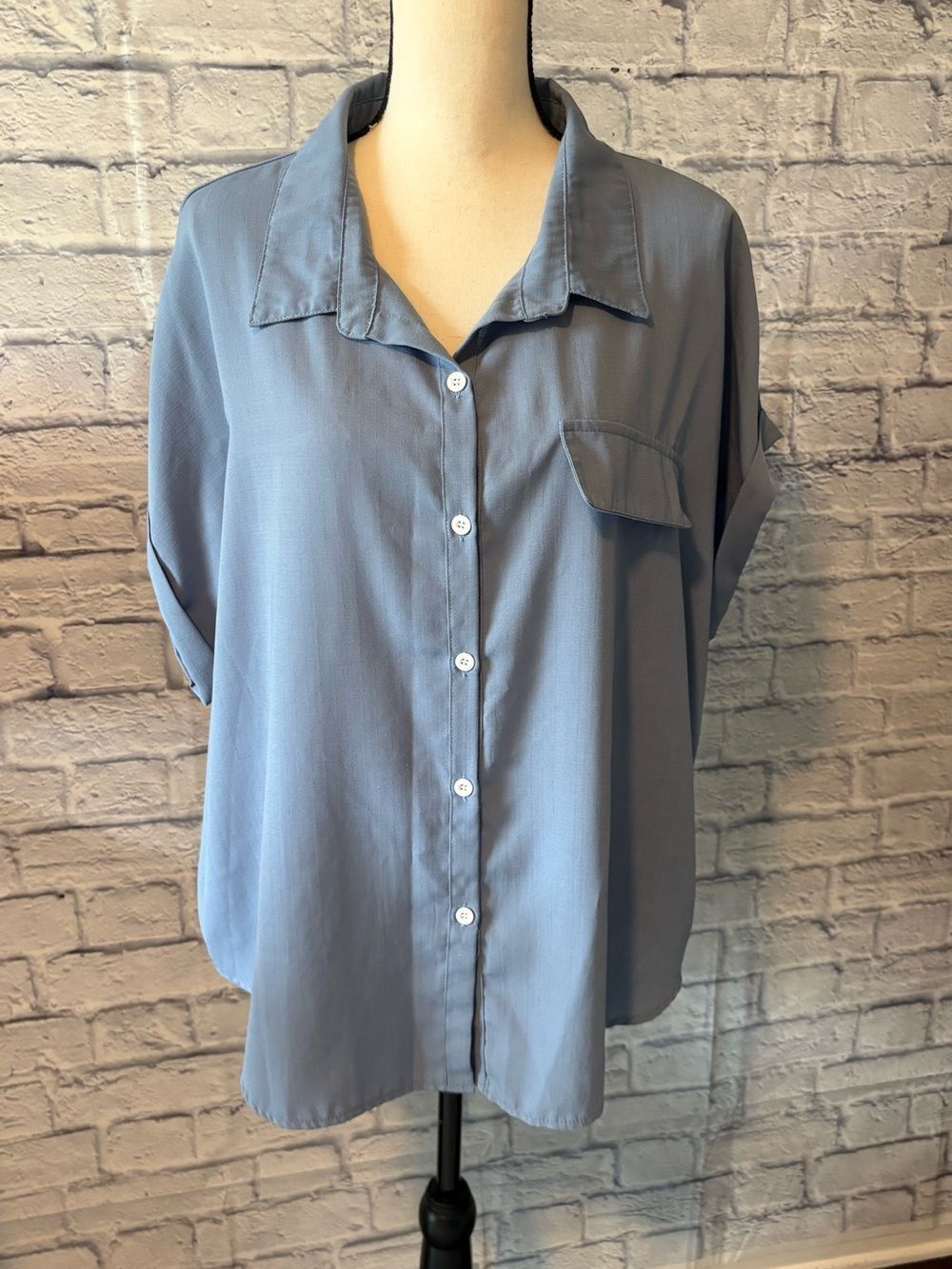 SHEIN Dusty Blue Button-Down Relaxed Shirt